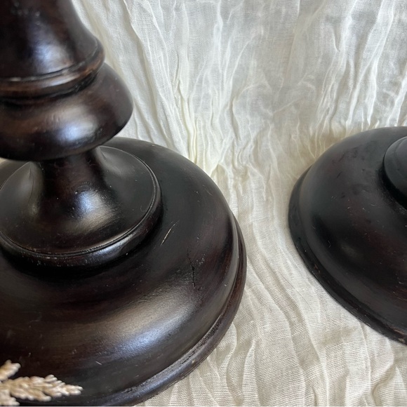 Pottery Barn Bougeoir Large Turned Wood Taper & Pillar Candle Holder Set - Picture 4 of 6